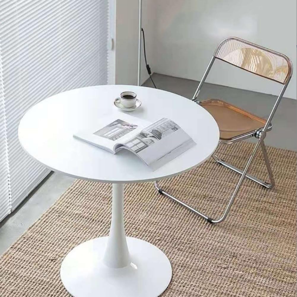 27.3" Tulip Dining Table, White, Perfect for 2-3 People, Mid-Century Modern Style, Round MDF Top with Sturdy Base