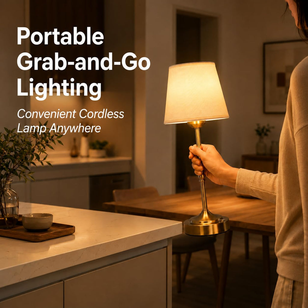 Rechargeable Gold Cordless Table Lamp,3 Color Dimmable Bedside Lamp