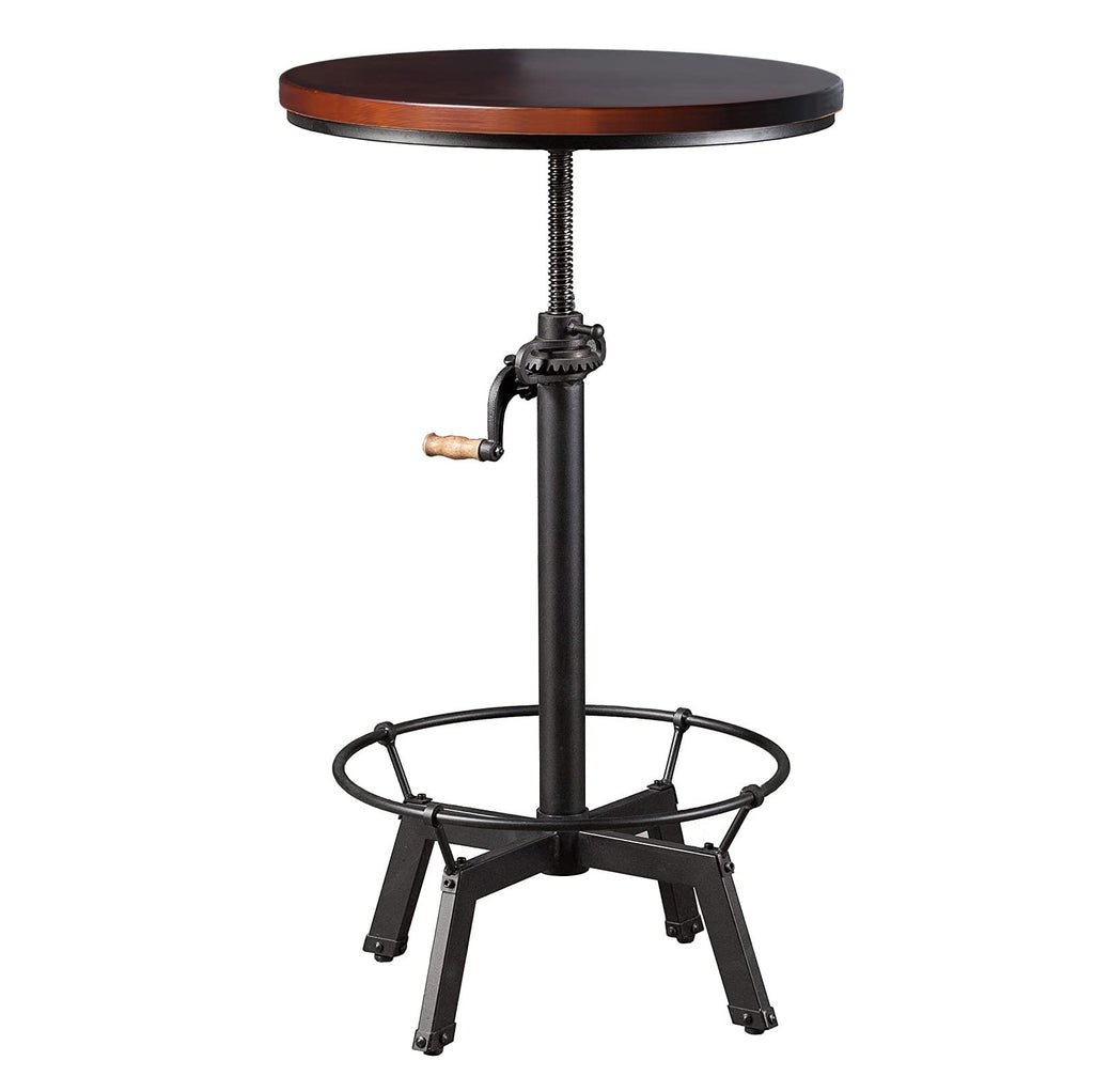 Industrial Bar Table-33.5-39.4 Inch Tall-Adjustable Bar Height Pub Table-23.7 Inch Swivel Round Wood Top Metal