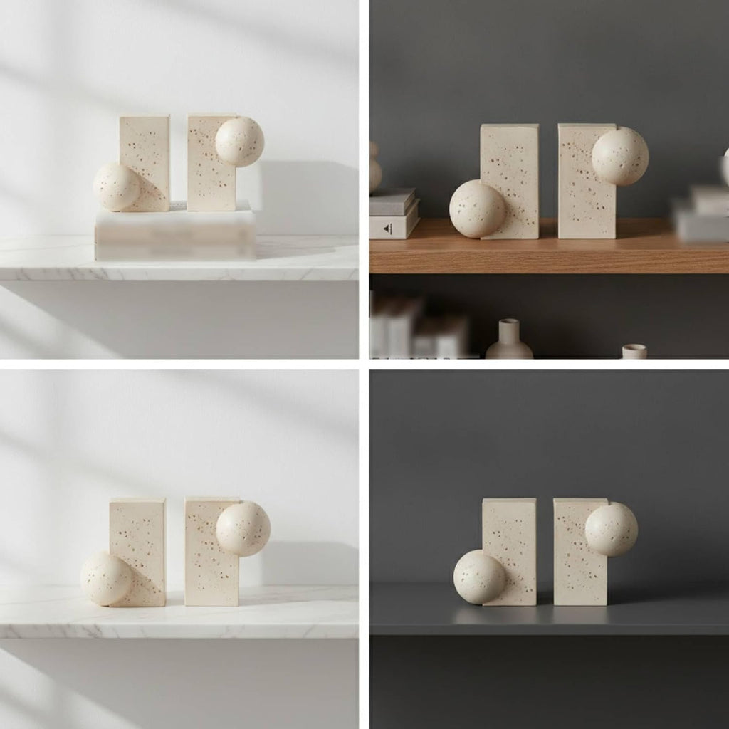 Sculptural Bookends Beige Geometric Bookends Decorative Decor for Bookshelf, Office