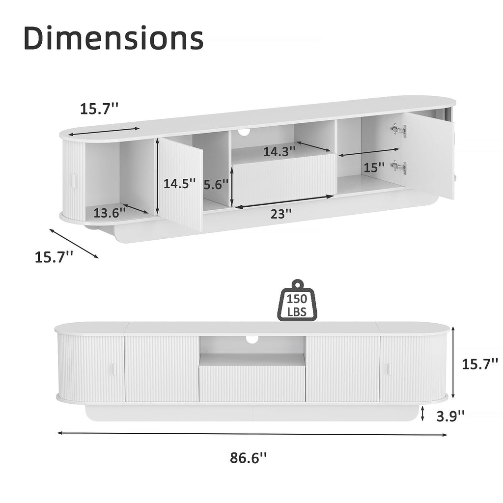 Fluted TV Stand and Coffee Table Set of 2, White