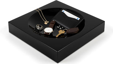 Black Acrylic Catchall Tray - Decorative Jewelry Dish & Vanity Organizer for Keys, Rings, Earrings | Modern