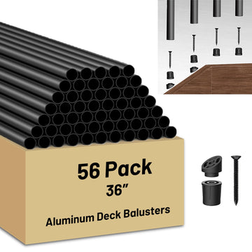 56 Pack 36 inch Aluminum Balusters for Deck Railing, Black Round Metal Spindles for Staircase, 3/4" Diameter Hollow