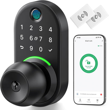 Keypad Smart Door Knob Lock, Fingerprint Keyless Entry Handle Lock