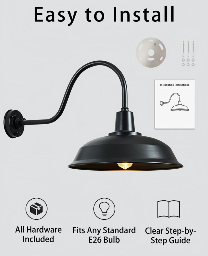 15 Inch Gooseneck Barn Light Outdoor, Matte Black Farmhouse Wall Light for Porch and Garage, ETL Listed
