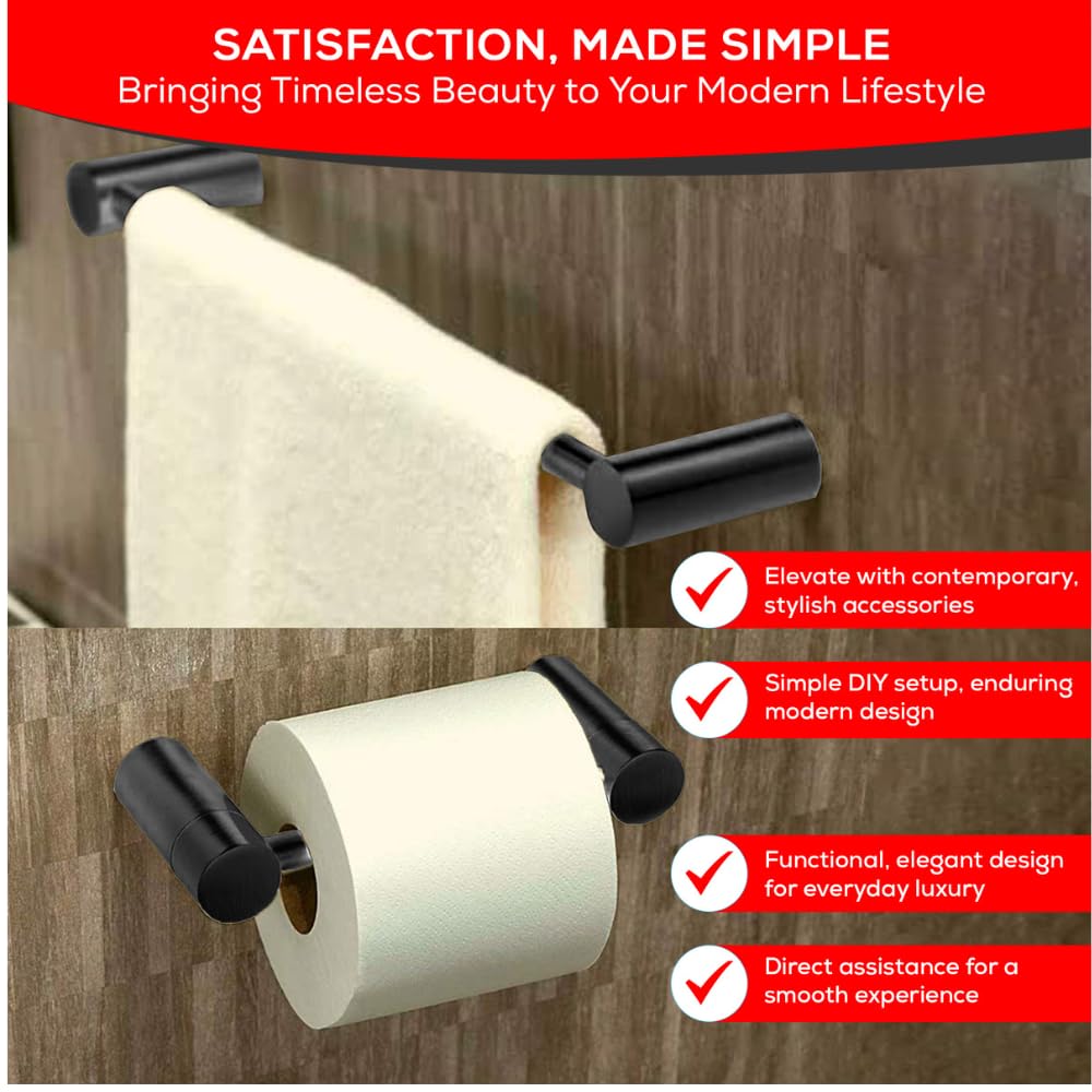 Modern 4-Piece Bathroom Hardware Set - Matte Black