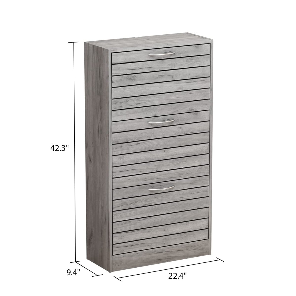 Shoe Cabinet, Grey Narrow Shoe Storage Cabinet with 3 Flip Doors & Adjustable Shelf Hallway (22.4"W x 9.4"D x 42.3"H)