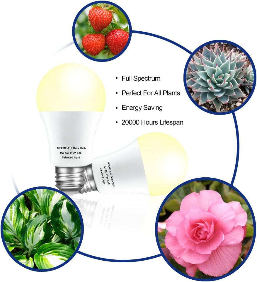 4 Pack LED Grow Light Bulbs,Full Spectrum Plant Light Bulb, 9W Replace 100W