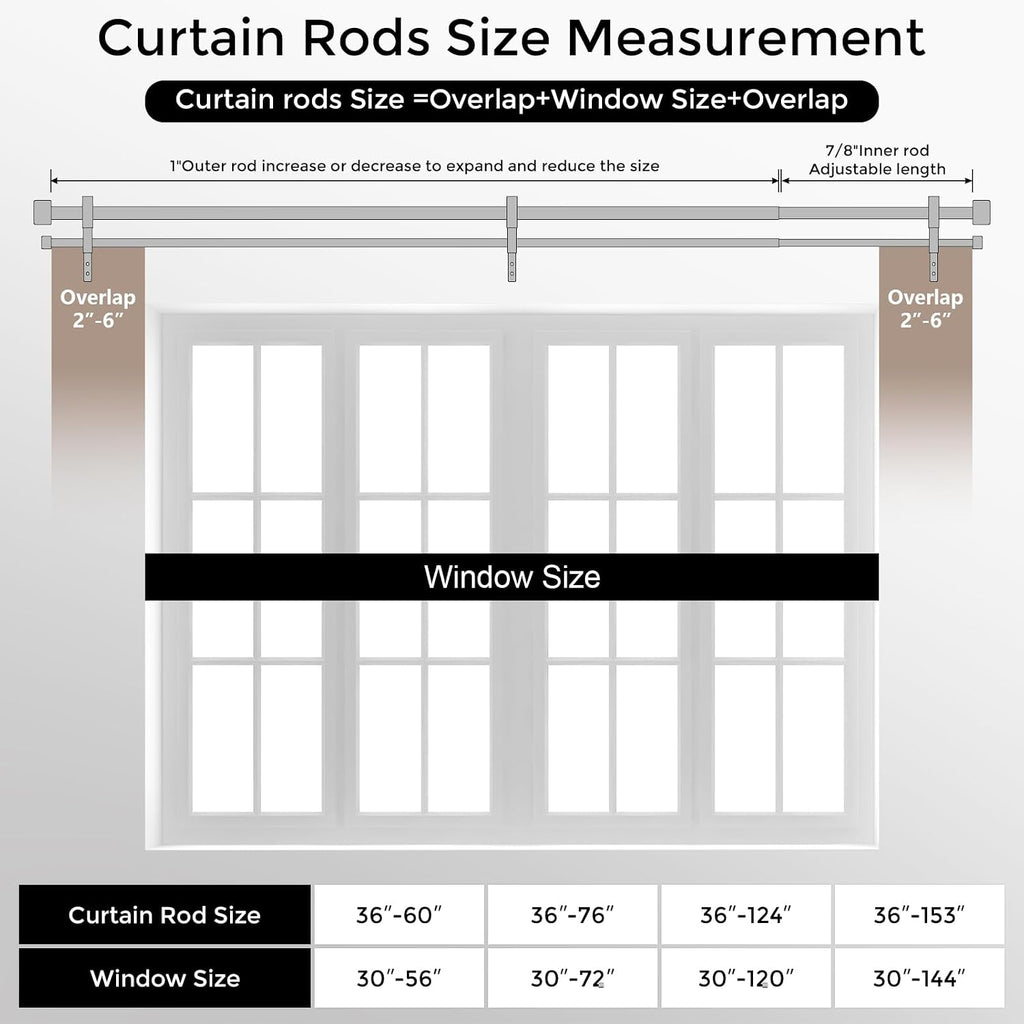 Warm Gold Double Curtain Rod, Brass Extra Long Dual Curtain Rods for Windows 36 to 153 Inch, 1 Inch Adjustable Heavy