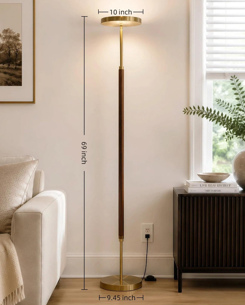 Wood LED Torchiere Floor Lamp with Remote, 3000LM Dimmable