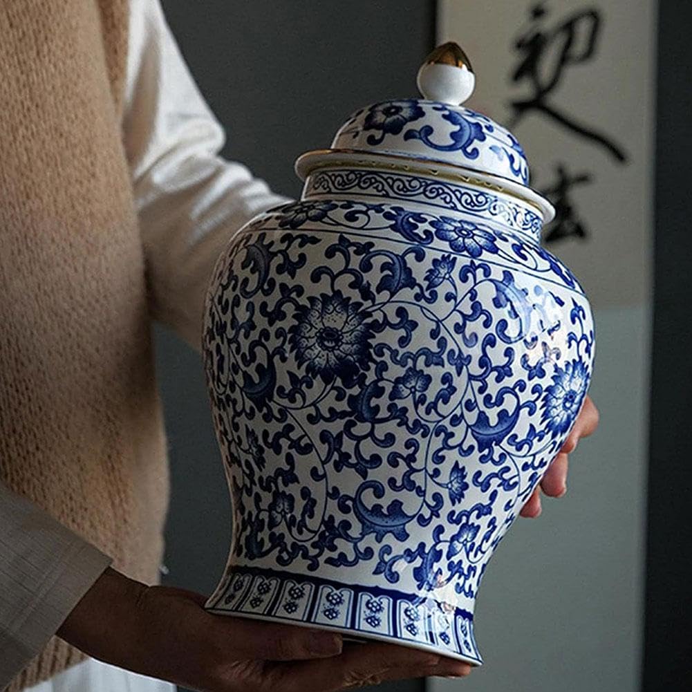 Chinoiserie Blue White Ginger Jars, Porcelain Jar Tea Storage, Ceramic Decorative Ginger Jar With Lid, Chinoiserie