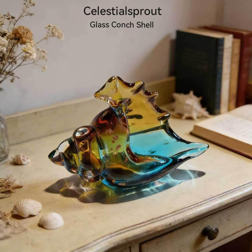 Hand Blown Glass Conch Shell Sculpture - Gift Home Décor Table Centerpiece
