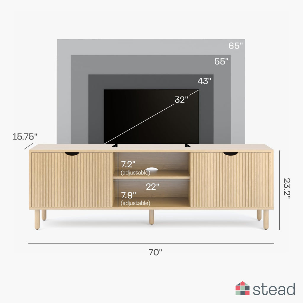 Contemporary Fluted TV Stand, 70 Inches TV Media Console, Supports 32 to 80" TVs, Media Console Cabinet s, Soft-Close