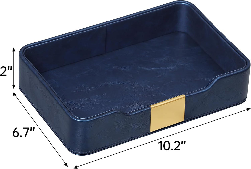 PU Leather Valet Tray, Nightstand Organizer, Catchall Tray, Blue