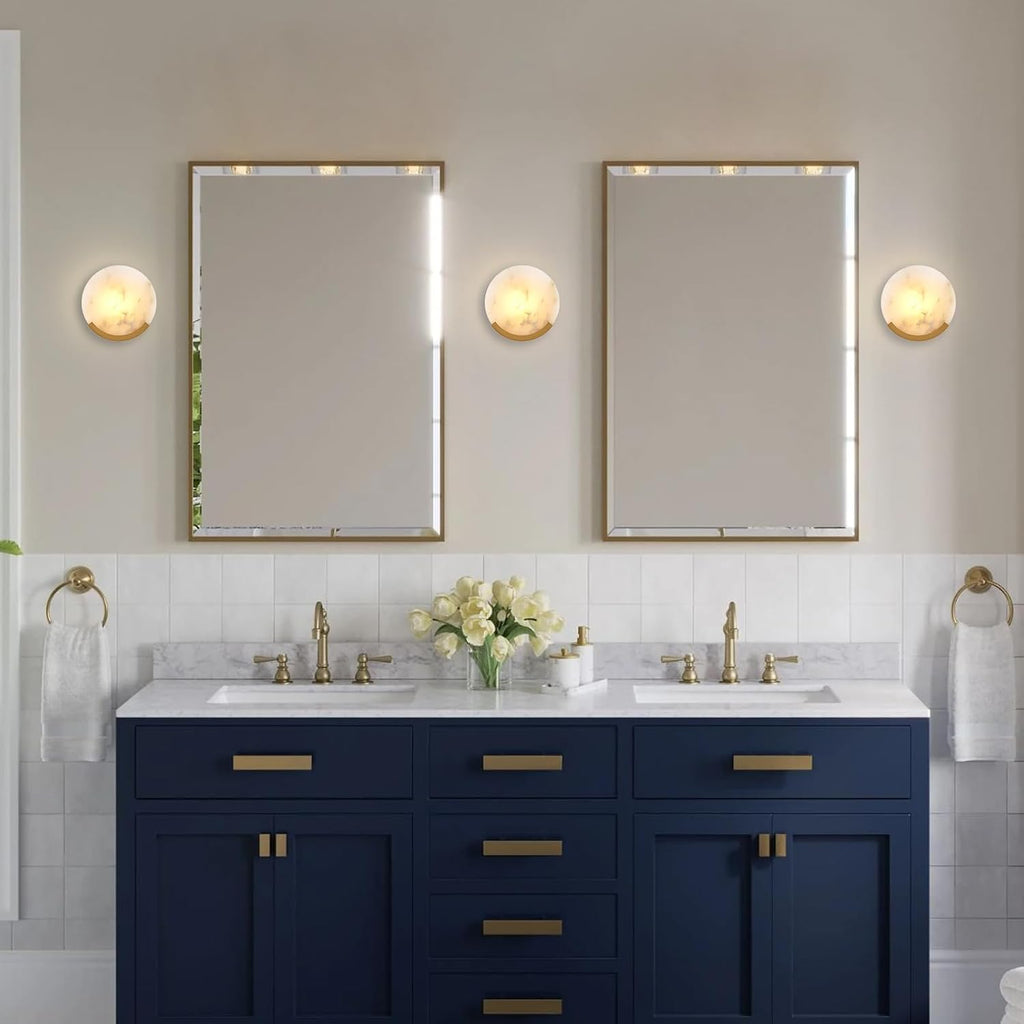 Gold Modern Wall Sconces for Bathroom, 1-Light Alabaster Sconce Wall Light Fixture for Bedroom, Unique Sconce