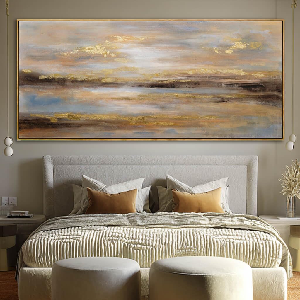 Gold Abstract Wall Decor Modern Artwork Framed Canvas Painting Large Wall Art Bedroom Wall Decor Living Room Print