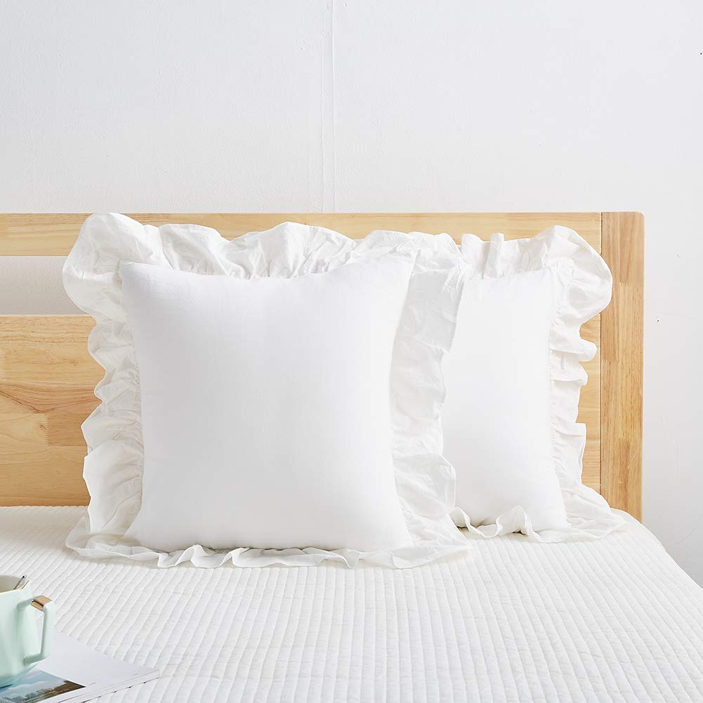 Off White Ruffle Decorative Throw Pillow Covers 20"x20"