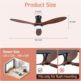 52 Inch Inspired Maverick Style Low Profile Smart Ceiling Hugger Fan with LED Light & Remote - Flush Mount, Solid Wood Blades, 6-Speed - Black