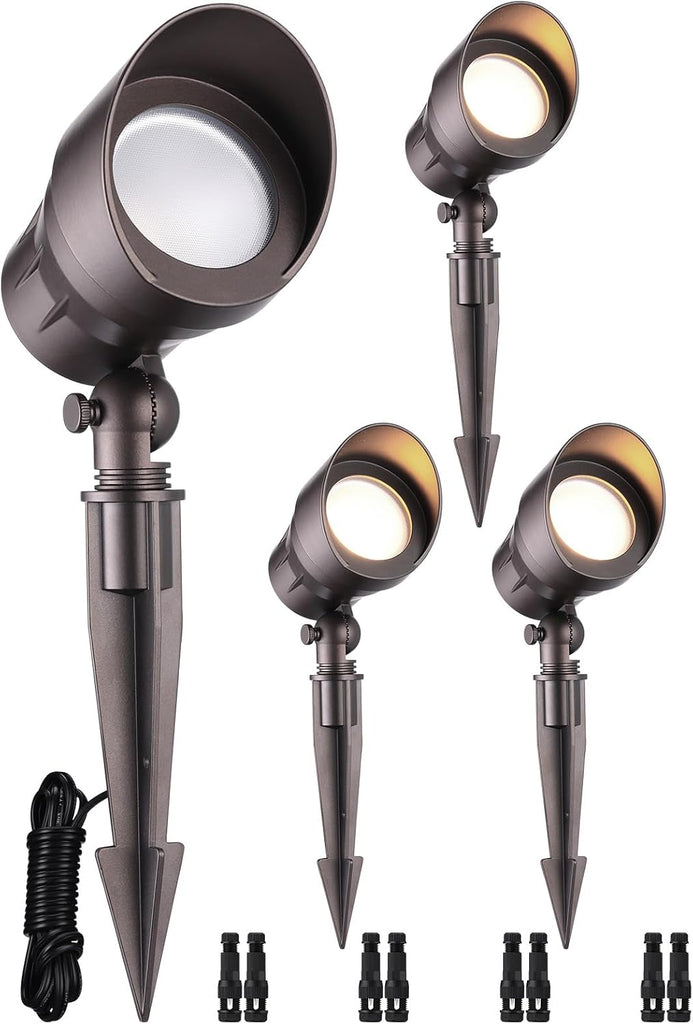 4-Pack 5W 12-24V Low Voltage LED Spotlight 3000K Oil Rubbed Bronze | Landscape Pathway Lights Outdoor, CRI90