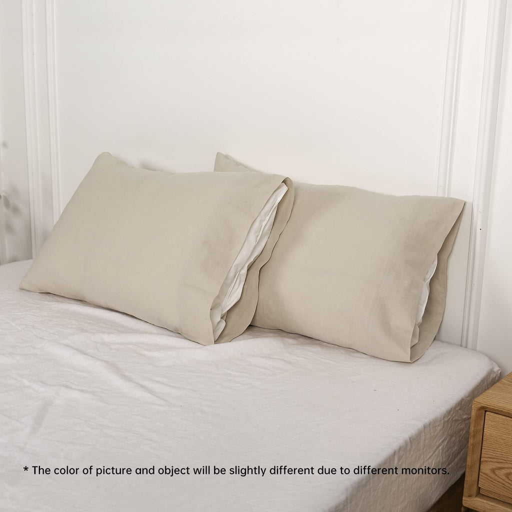 Linen Pillowcases 1 Pair Basic Style 55% Euro Linen 45% Cotton Blend Solid Color Flax Shams Set of 2, Standard Queen
