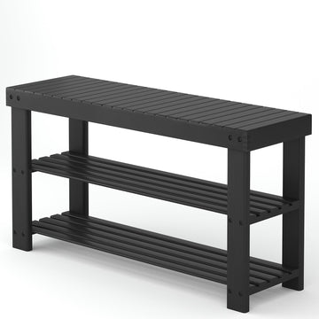 Shoe Rack Bench, 3-Tier Bamboo Organizer, 11x36x18in, Black