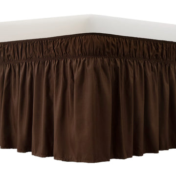 Wrap Around Elastic Bed Skirt for Queen & King Beds, 24" Drop, Brown