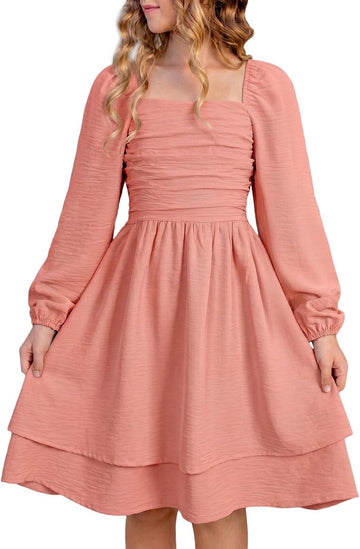 Girls Fall Long Sleeve Ruffle Tiered Dresses