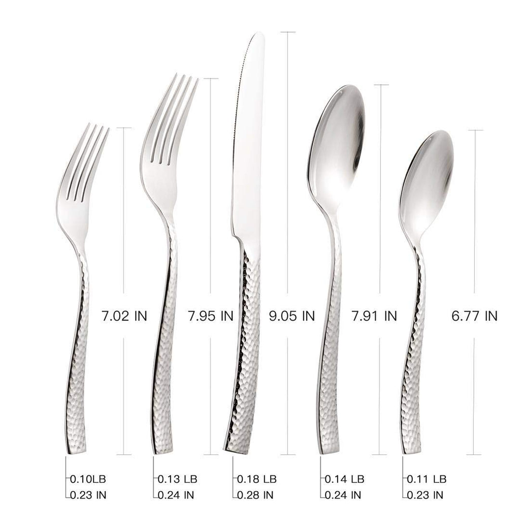Flatware Set Silverware Set Cutlery Set Forged Stainless Steel 10 Piece Hammered Handle Service for 2