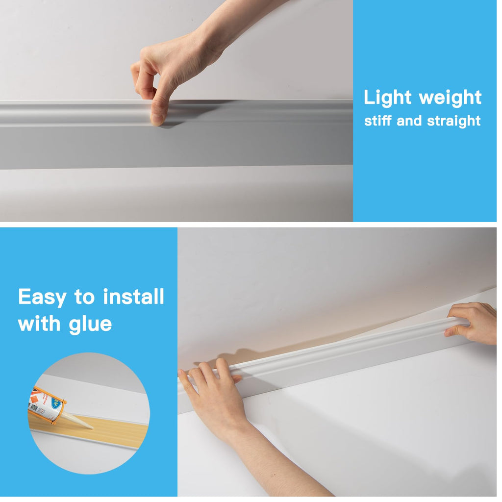 High Impact Baseboard Wall Molding Trims, Skirting Board, White