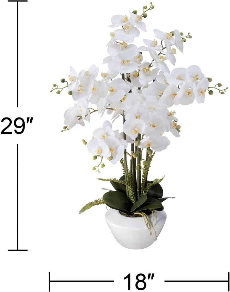 Potted Faux Artificial Flowers Arrangements Realistic White Phalaenopsis Orchid in White Ceramic Pot Decoration
