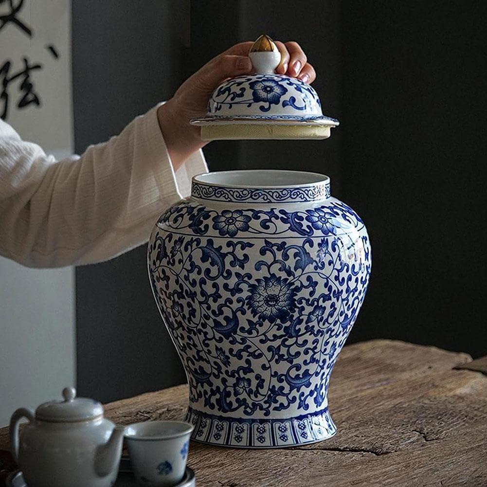 Chinoiserie Blue White Ginger Jars, Porcelain Jar Tea Storage, Ceramic Decorative Ginger Jar With Lid, Chinoiserie
