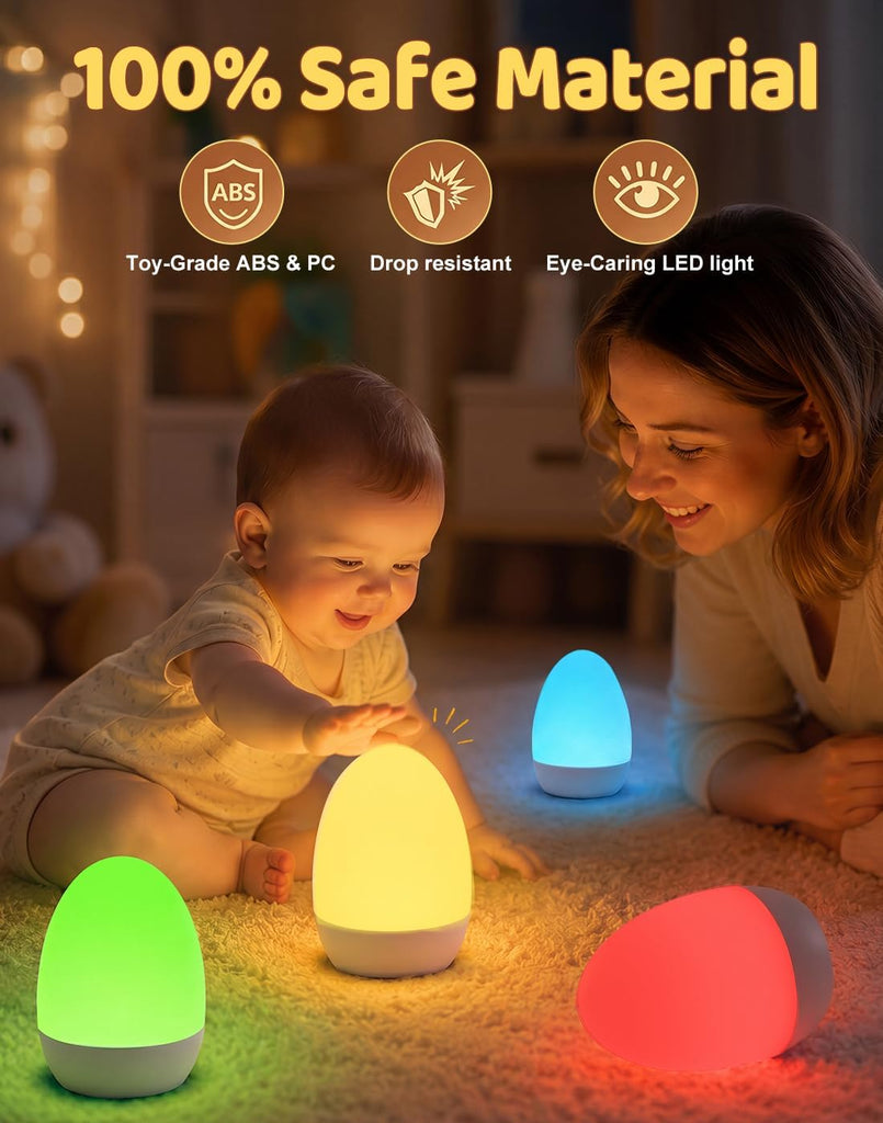 Egg Night Light, Baby Essentials for Newborn, Rechargeable Baby Night Light with 3 Color Temperatures + 12 RGB