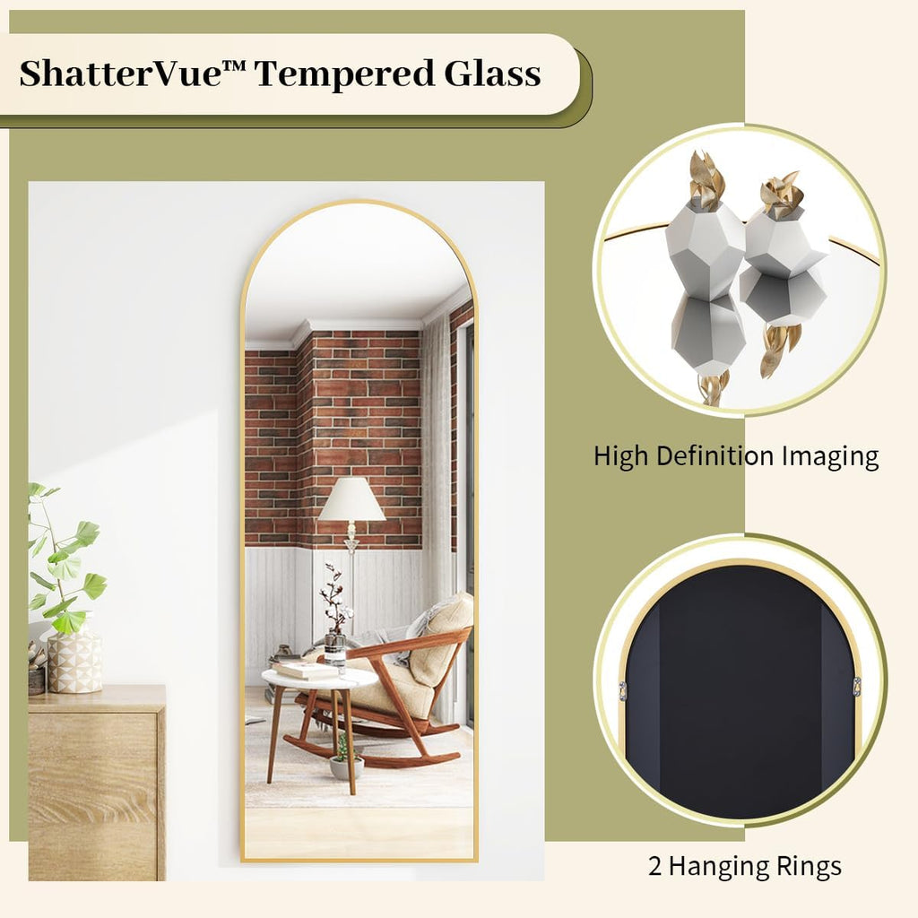 65" x 24" Arch Full-Length Mirror with Stand, Gold