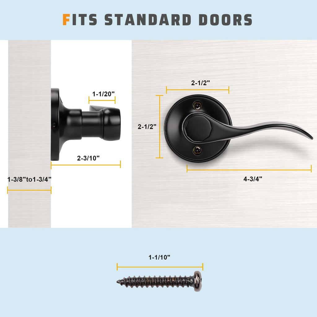 1 Pack Dummy Door Handle Lever Door Handle - Leversets for Closets/Hallway with a Matte Black Finish, Levers for Both