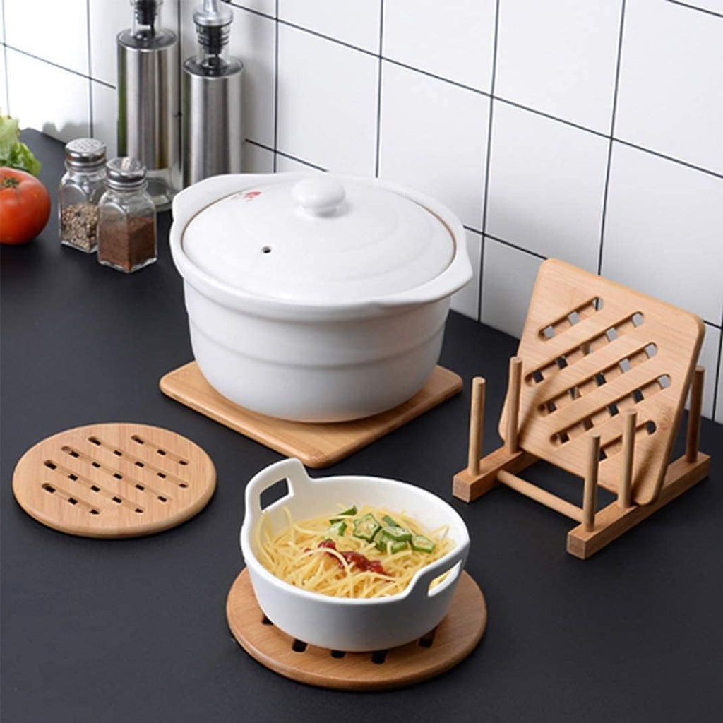 Bamboo Trivet Kitchen Natural Mat Set Heat Resistant Pads Bamboo Hot Pads Trivet Non-Slip Pads Square and Round - Set of 6