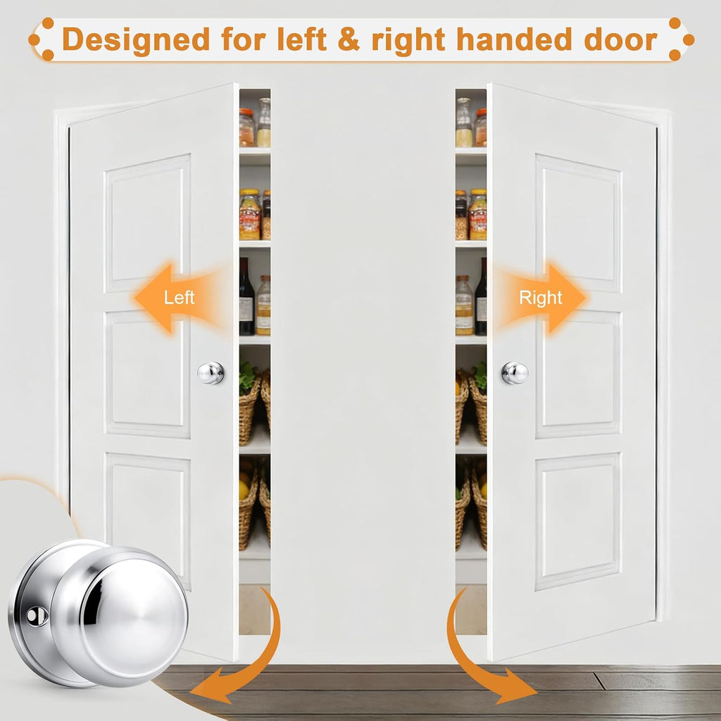 Polished Chrome Door Knob One Side 4 Pack, Fake Door Handles Dummy Function for Closet French Doors, Chrome Inactive