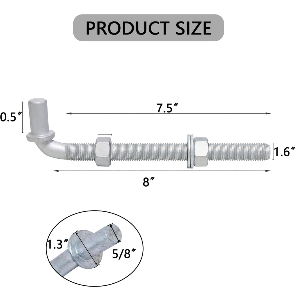 4Pcs 8inch J-Bolt Post Gate Hinge, Heavy Duty J-Bolt Gate Hinge with 5/8" Male Hinge Pin for Farm Gate Hardware, Gate