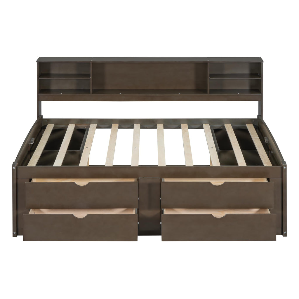 Full Size Solid Wood Daybed with Storage Drawers, Antique Brown