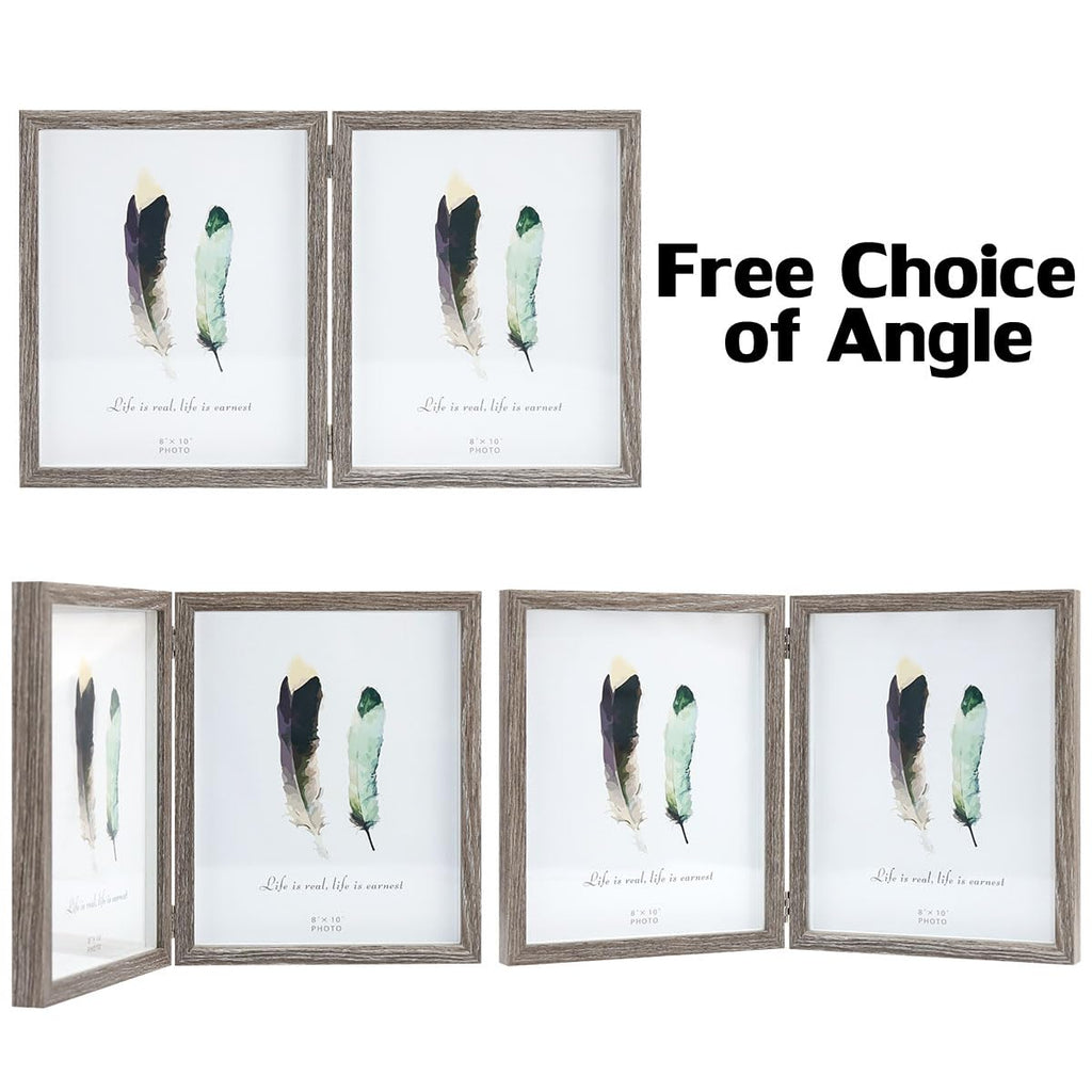 8x10 Picture Frame Double Frame Shadow Box with Glass Front Wood Grey