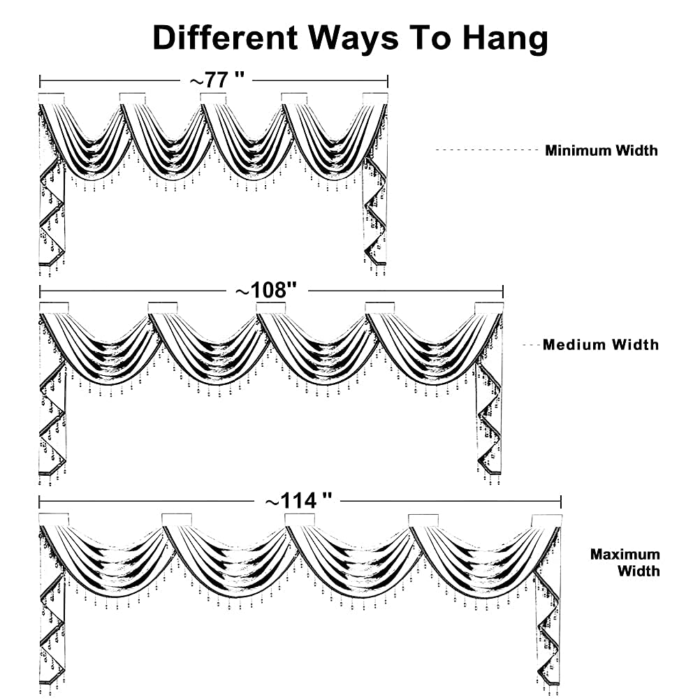 Grey Chenille Waterfall Valance 4 Hollow Swags Curtain Valance, Rod Pocket, 1 Panel