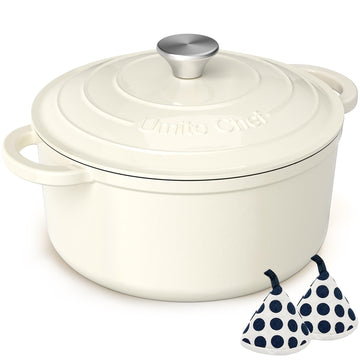 Enameled Cast Iron Dutch Oven-7QT Pot with Lid Cookbook & Cotton, Heavy-Duty Cookware for for Bread Baking, Braising