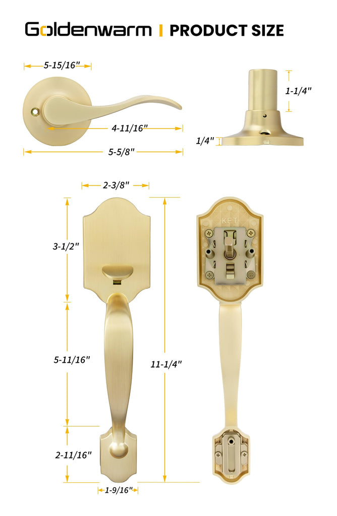 Front Door Handle, Gold Door Handle Exterior No Lock