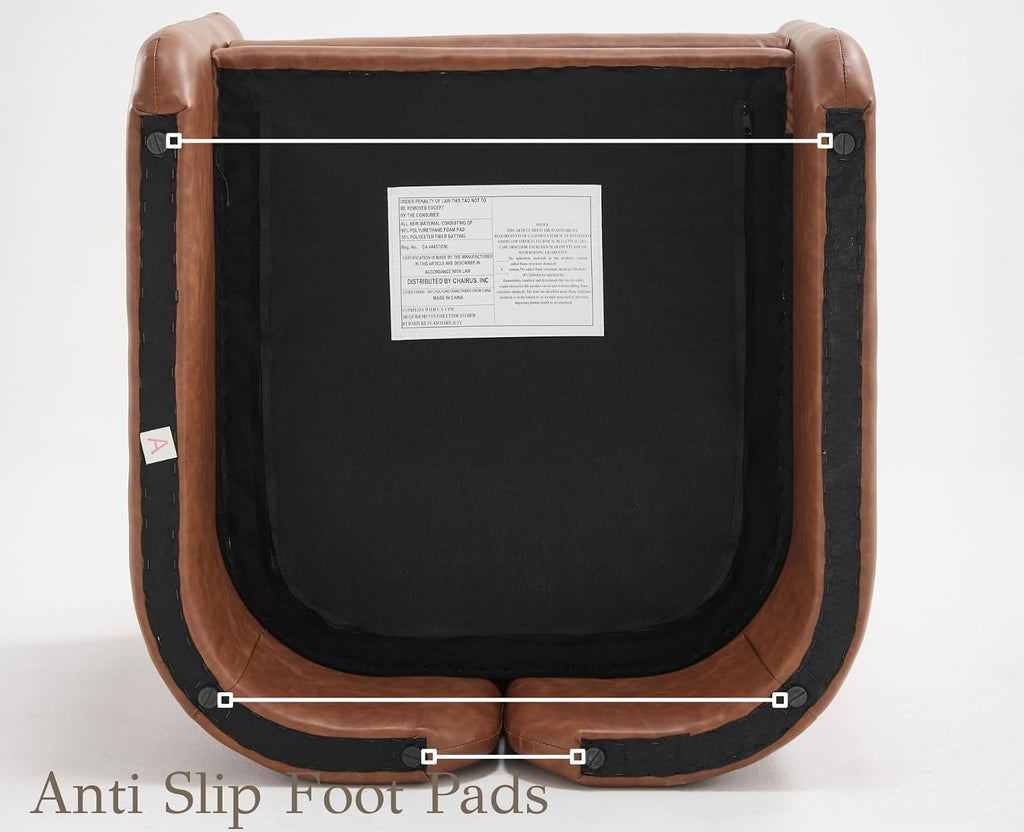 Leather Upholstered Modern Accent Chairs, Mid-Century Barrel Armchairs with Padded Cushion, Comfy Reading - Set of 2