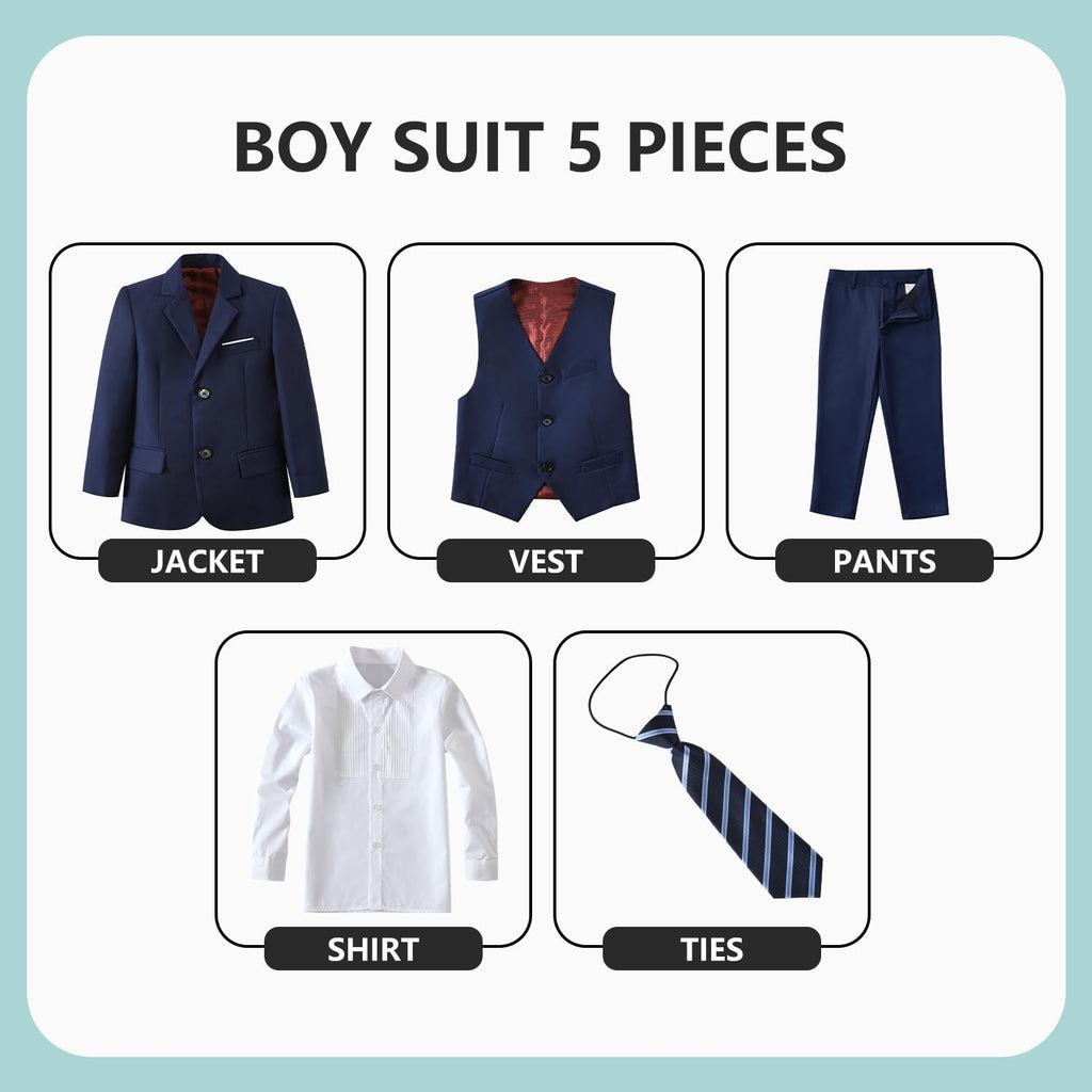 Boys' 5 Piece Suit Set with Shirt Tie Formal Slim Fit Kids Suits