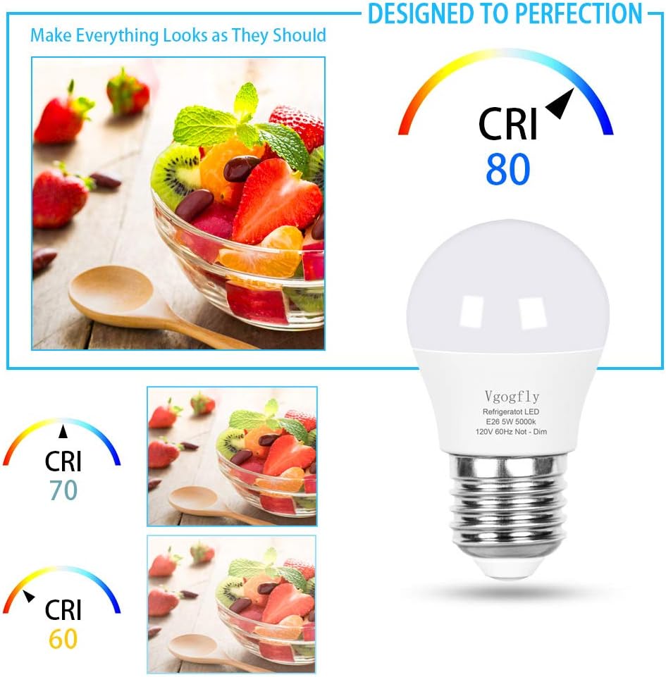 LED Refrigerator Light Bulb 40W Equivalent 120V A15 Fridge Waterproof Bulbs 5 W Daylight White 5000K E26 Medium Base