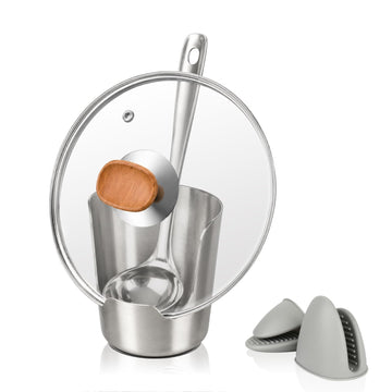 Thickened 304 Stainless Steel Spoon Rest and Lid Holder | Multi-Functional Kitchen Utensil Holder with Curved