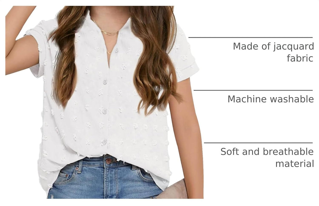 Girls Button Down Shirts Short Sleeve Kids Casual Chiffon Blouse Summer Tops T-Shirt
