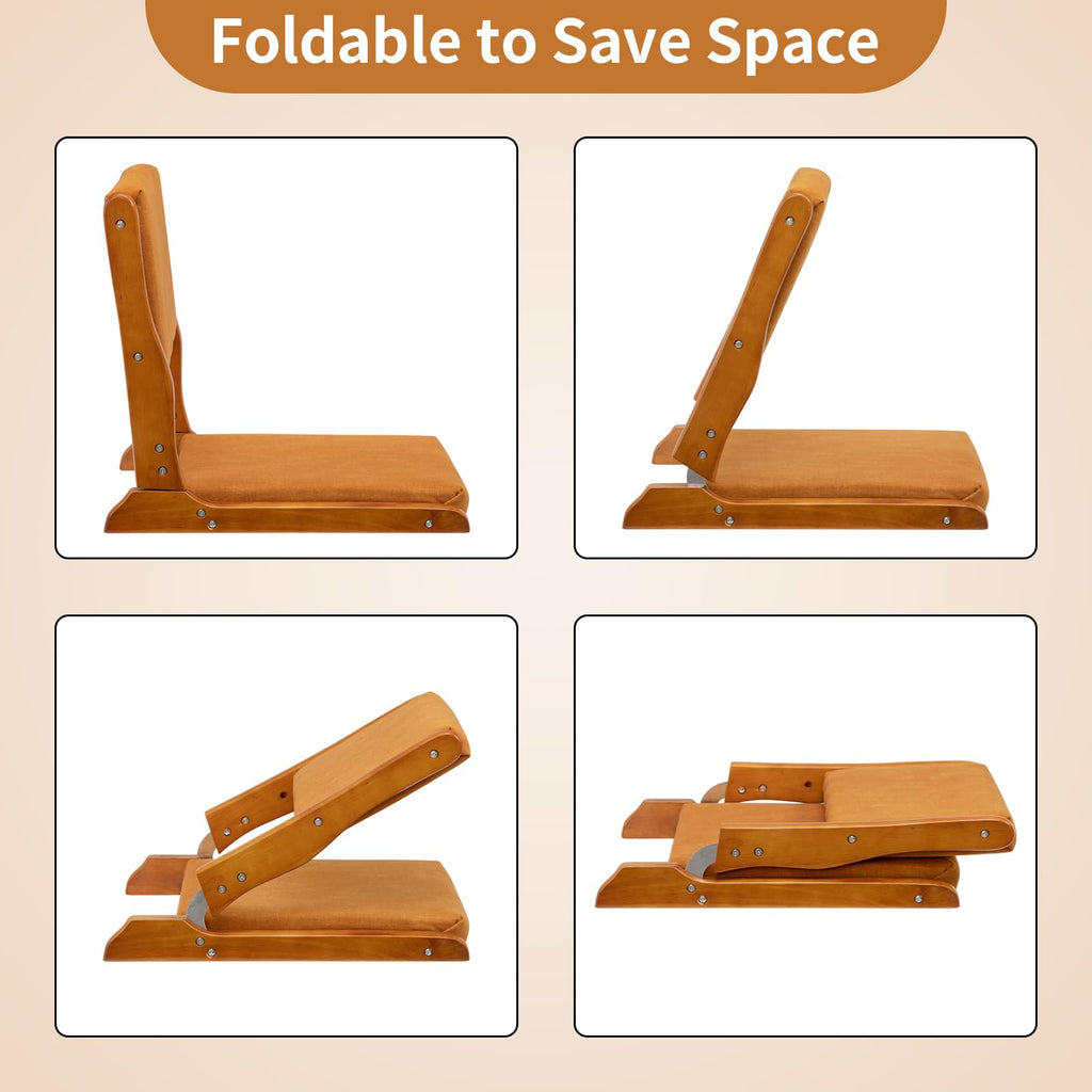 Foldable Japanese Style Floor Chair with Back Support, Tatami Chair with Cushion, Meditation Seat for Bay Window
