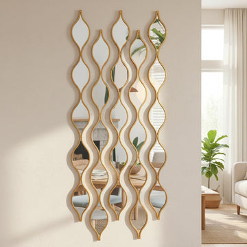 Set of 5 Extra Long Skinny Teardrop Wall Mirrors, Gold Wall Art