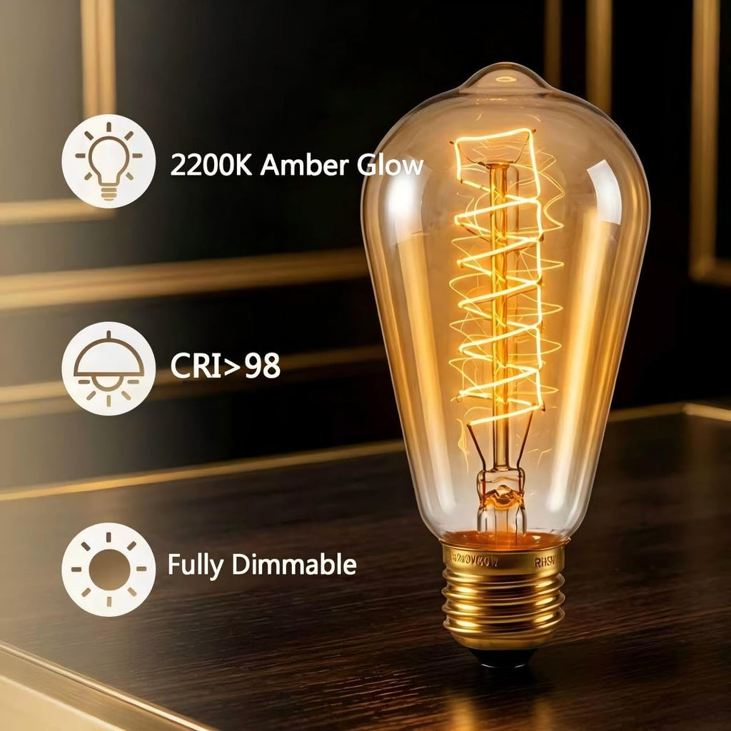 60W ST64 Incandescent Edison Light Bulbs Amber E26 4 Pack, Dimmable